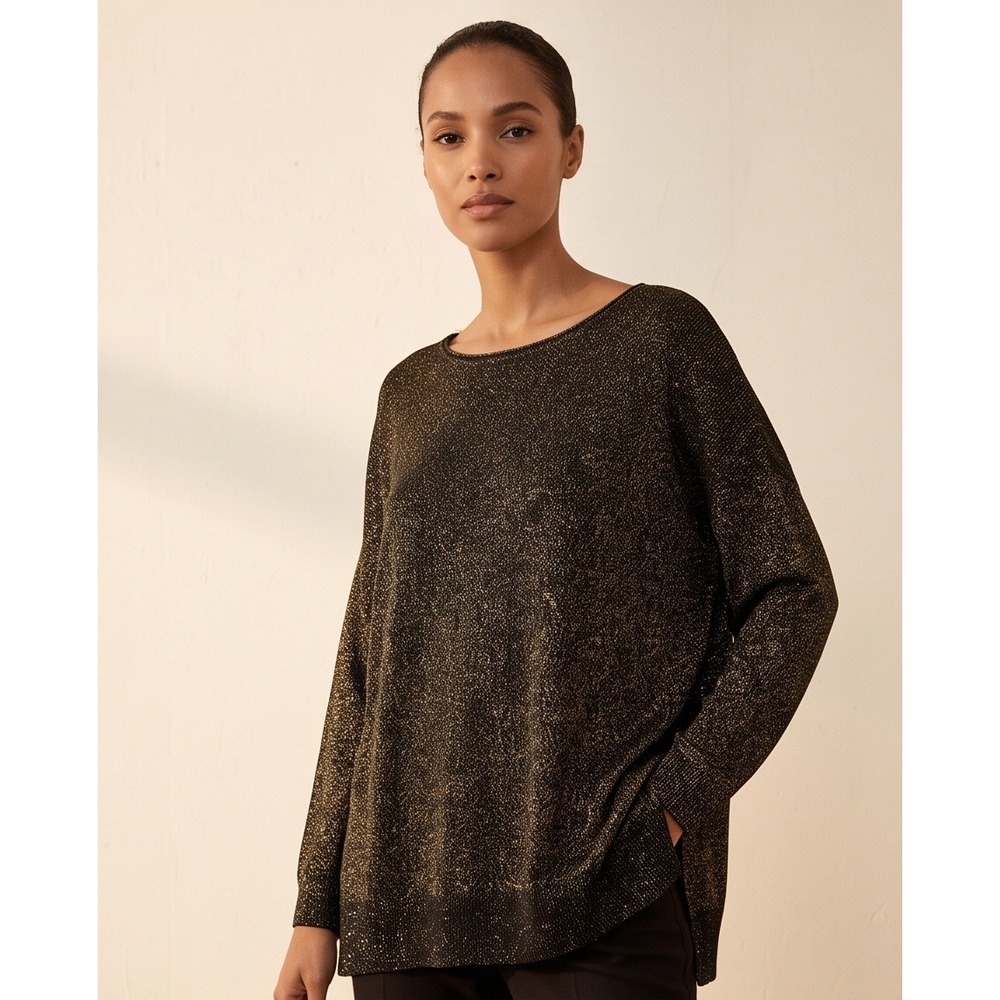 Michael Kors Womens XL Black Gold Metallic Knit Long Sleeve Tunic Sweater NWT